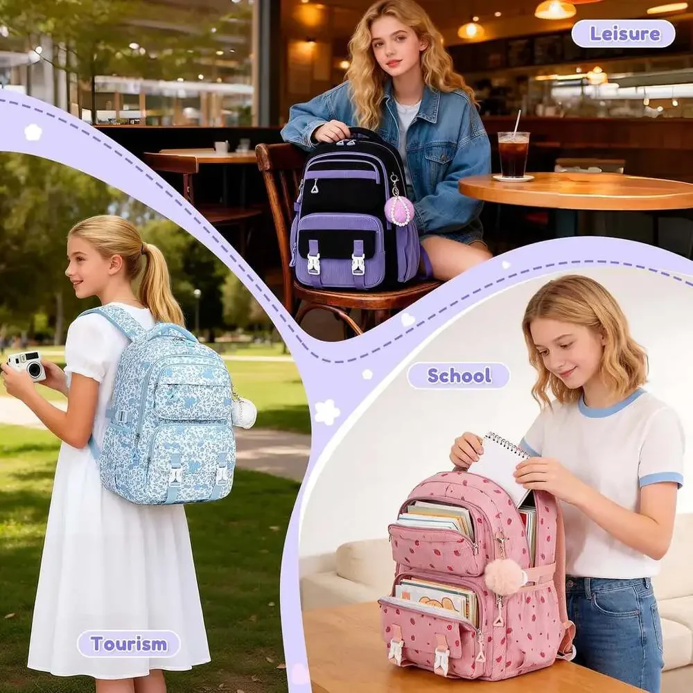 Kids Backpack Corduroy School Bag for Girls Bookbag Laptop Travel Daypack Purple